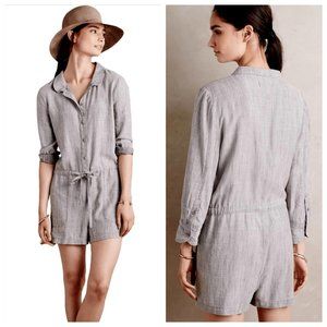 Anthropologie Romper Level 99, women's X Small Linen Blend Gray, pockets buttons